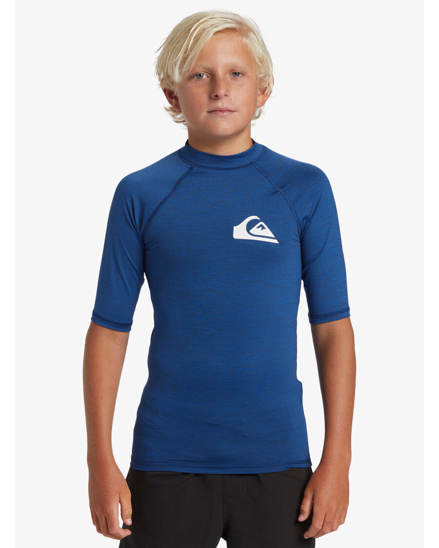 Quik Silver Boys 8-16 Everyday UPF 50 Short Sleeve Rashguard - Monaco Blue Heather