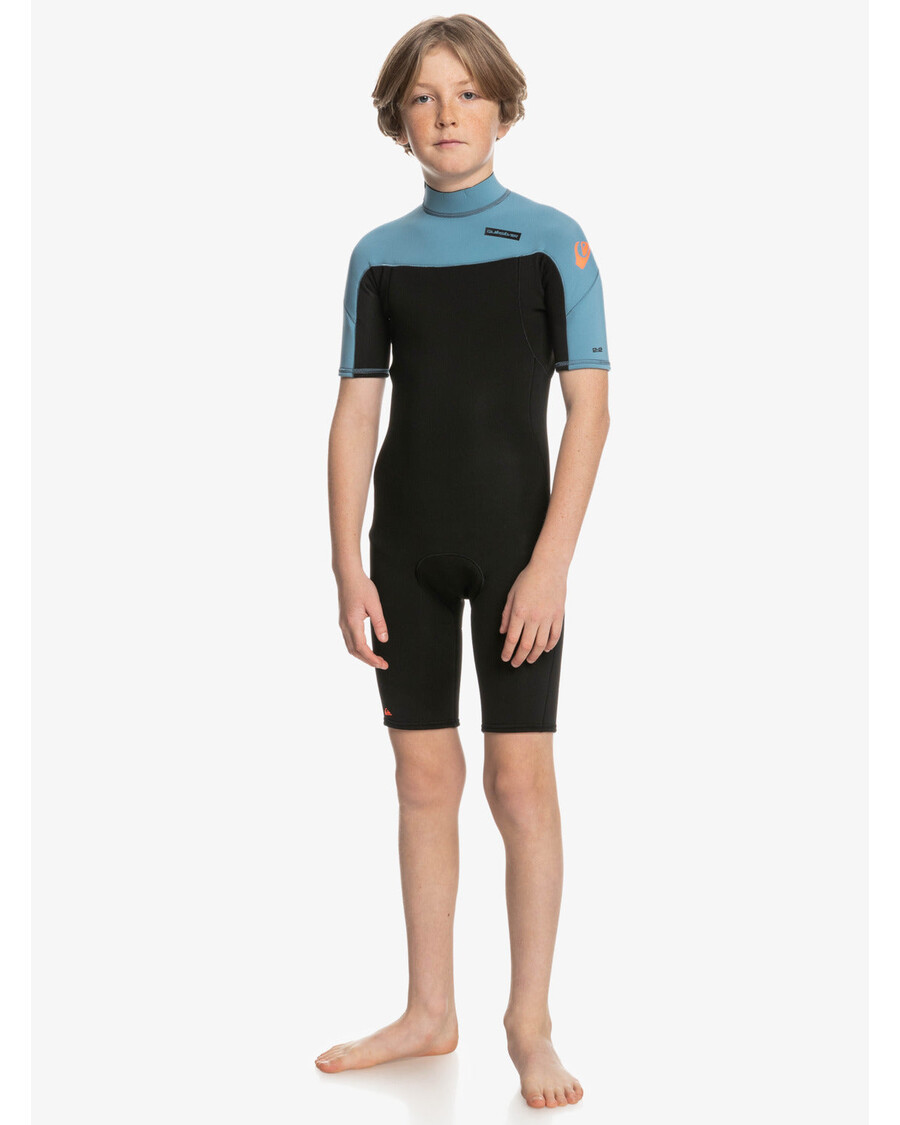 Quiksilver Meninos 8-16 2/2mm Sessões Diárias Macacão Manga Curta Com Zíper Nas Costas - Preto/azul Provincial