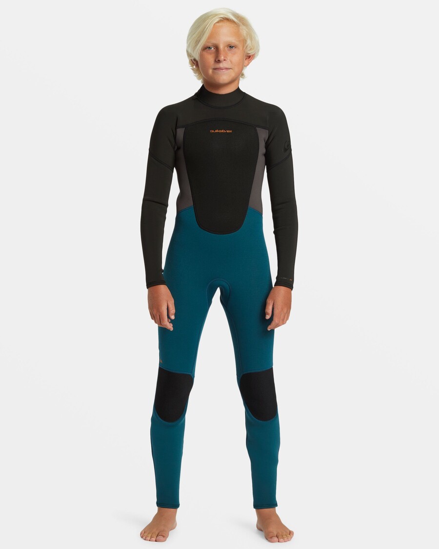 Quiksilver בנים 8-16 3/2 מ"מ פרולוג גב חליפת צלילה עם רוכסן - טורקיז חצות