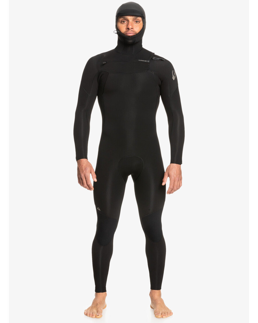 Costum De Neopren Quiksilver 4/3 Sesiuni De Zi Cu Zi Cu Glugă și Fermoar Pe Piept - Negru